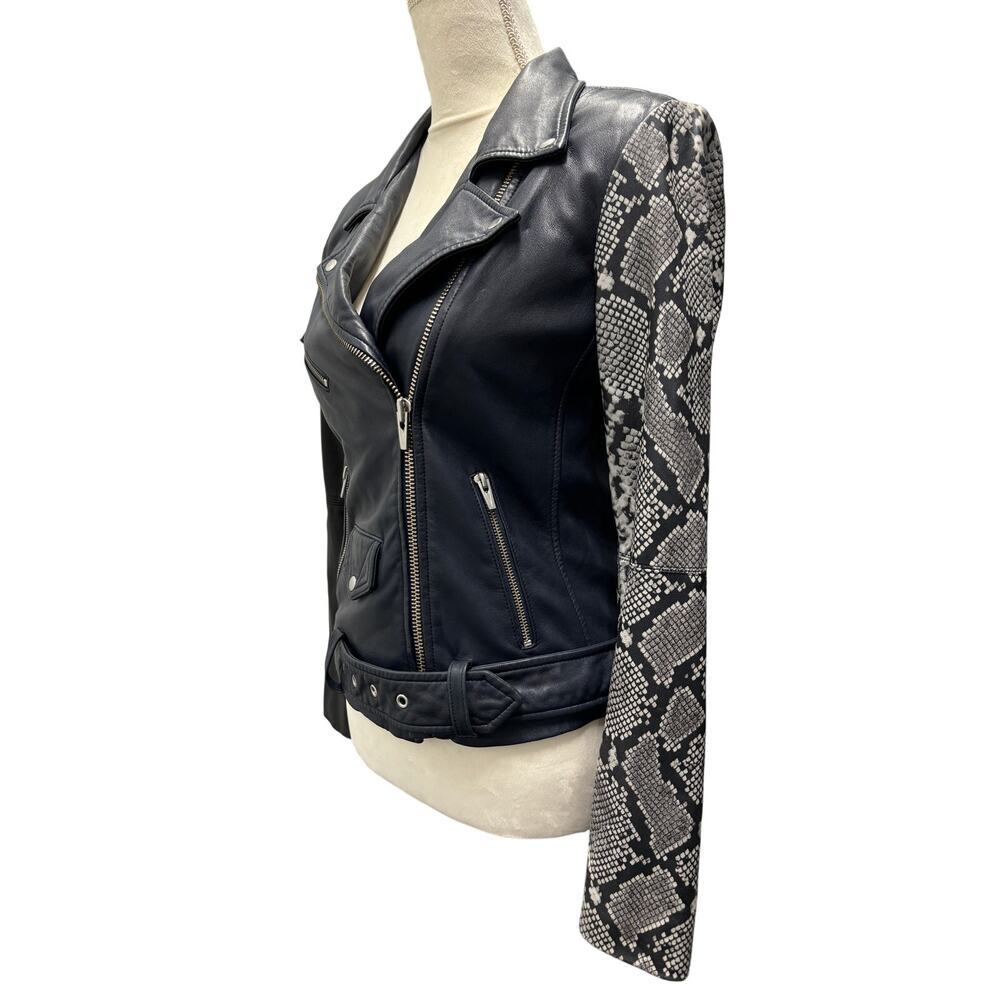 Veda Jayne Lambskin Snake-Print Moto Jacket Size S - Picture 10 of 10